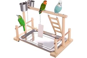 RoseFlower Parrot Playstand Bird Playground Wood Perch Gym Playpen with Feeder Cup Ladder Swing Tray - Play Stand Exercise Toys Cage Accessories Playgym for Pet Cockatiel Parakeets Budgie #2