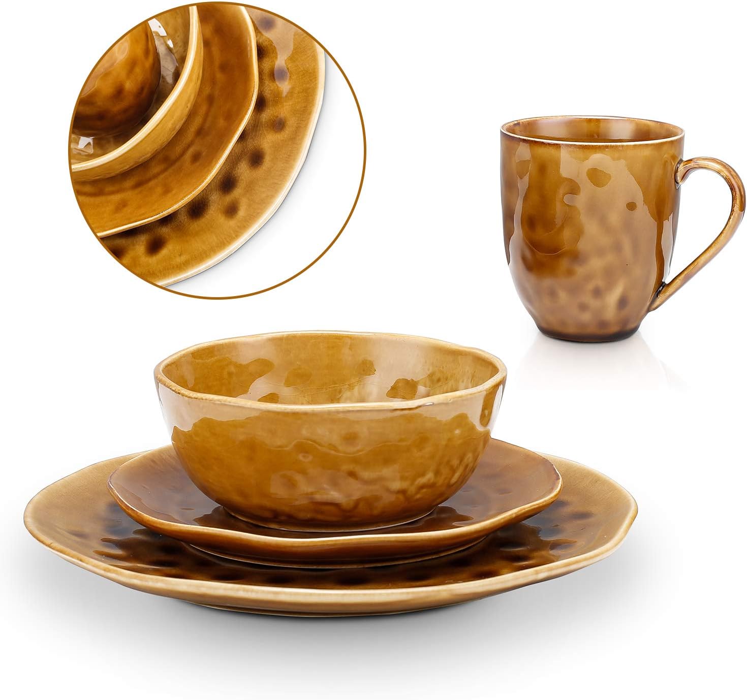  | Stone Lain Porcelain Dinnerware Set, Service For 4, Brown: Dinnerware Sets