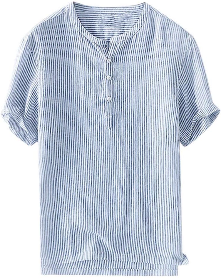 Summer Polo Shirts Mens's Cool Thin Breathable Stripe Button Cotton Shirt Short Sleeve Regular Fit Casual Solid for Men Blue,Red,Black,Orange