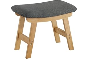 FURSHUS Foot Stool,Ottoman Foot Rest,Bamboo Foot Stool Under Desk,Small Stool for Living Room, Bedroom and Kitchen (Natural Legs - Gray Stool Surface)
