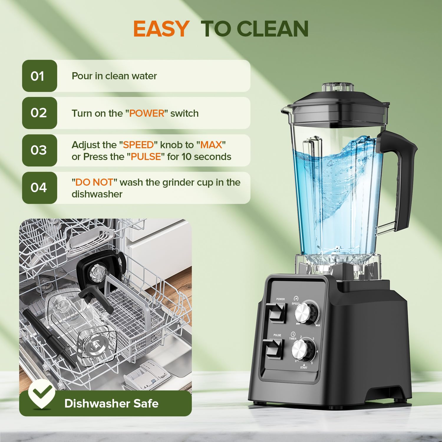 Licuadoras para cocina, combinación de licuadora y molinillo, licuadora para batidos, jarra de 68 onzas para triturar hielo, puré y fruta congelada con limpieza autónoma, sin BPA, color negro