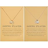 Zealmer Dainty 18K Gold Plated Compass World Map Pendant Necklace Graduation Gift for Friends