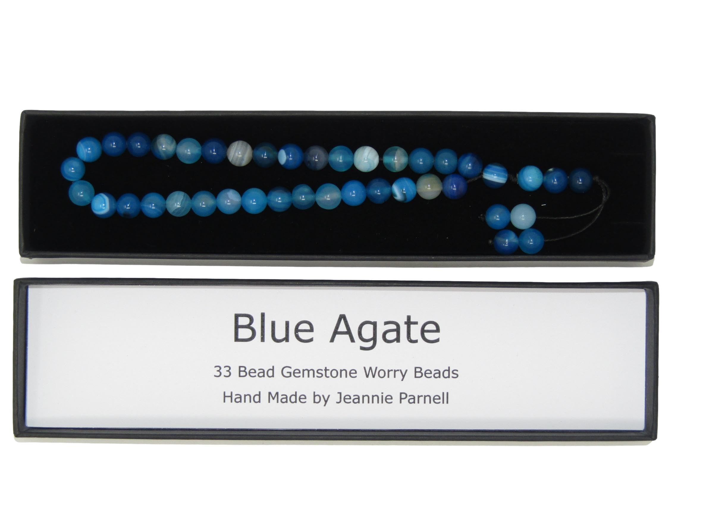N8 BWBA Worry Beads 8mm Blue Agate Gemstone Beads and Accessories in Gift Box Handmade Design by Jeannieparnell