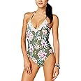 Hula Honey Tropic Romance Olive Floral-Print Halter Top One-Piece Swimsuit (Large)