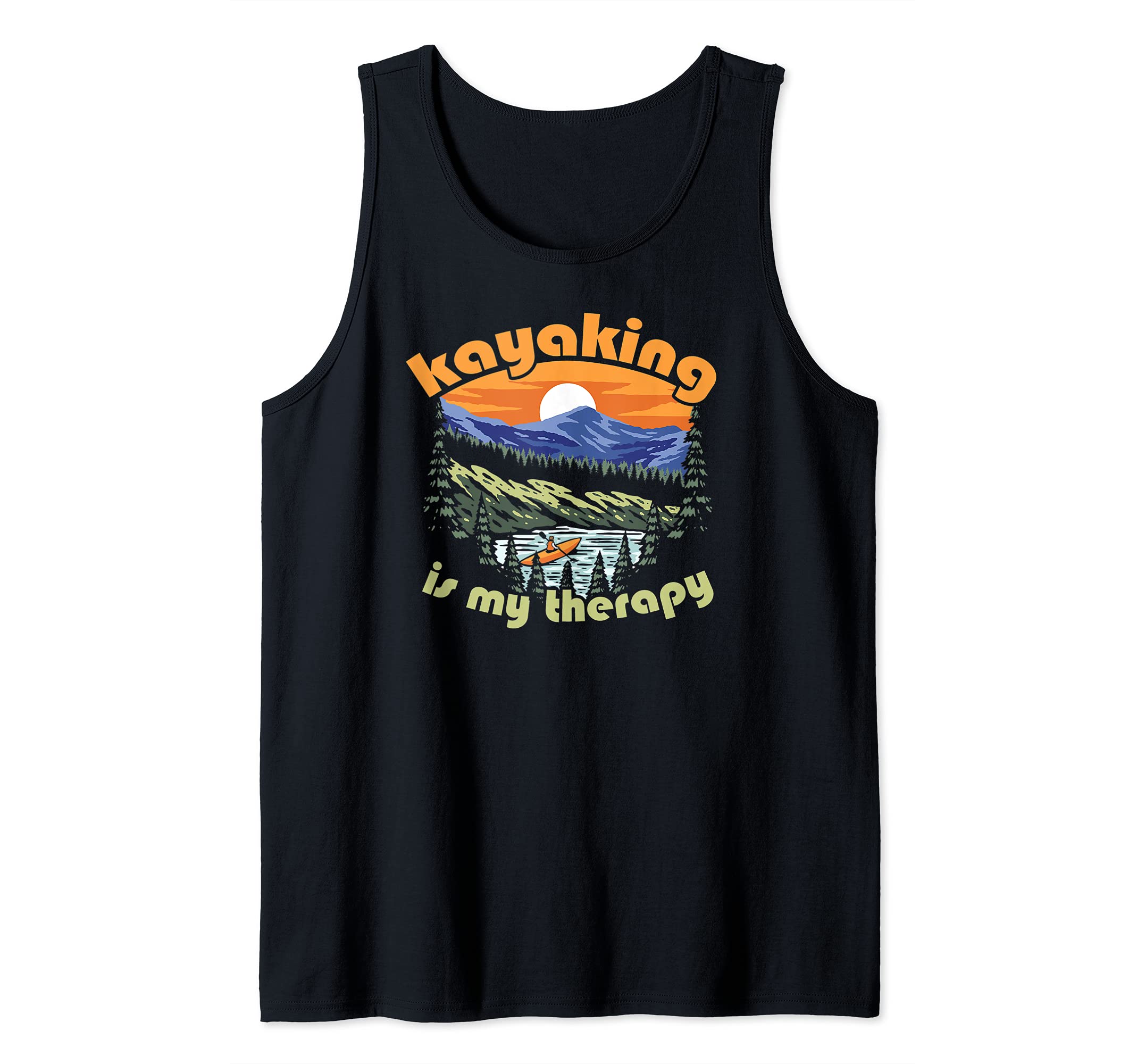 Kayaking Is My Therapy Retro Kayak Mountain Paddling Tank Top