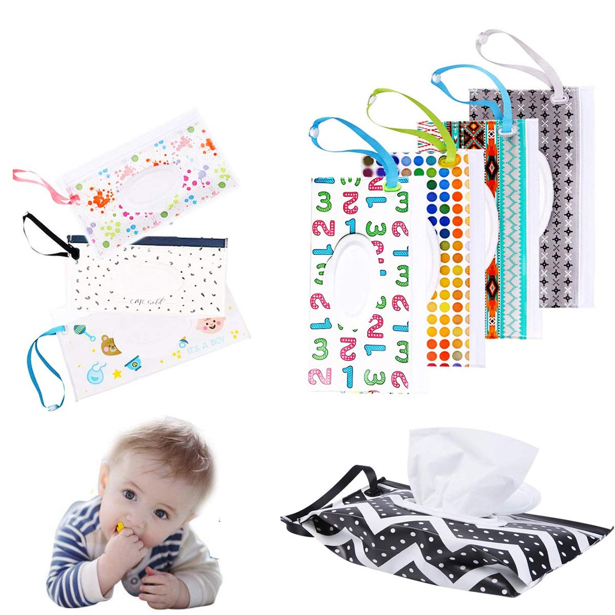 10 Pcs Portable Baby Wipes Pouch, Reusable Wet Wipes Case Baby Wipes Dispenser