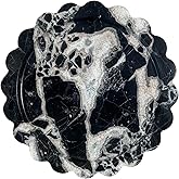 OAIQNUJ 11" Round Marble Tray with Scalloped Edge, Black Marble Decorative Tray for Coffee Table (Black and White)