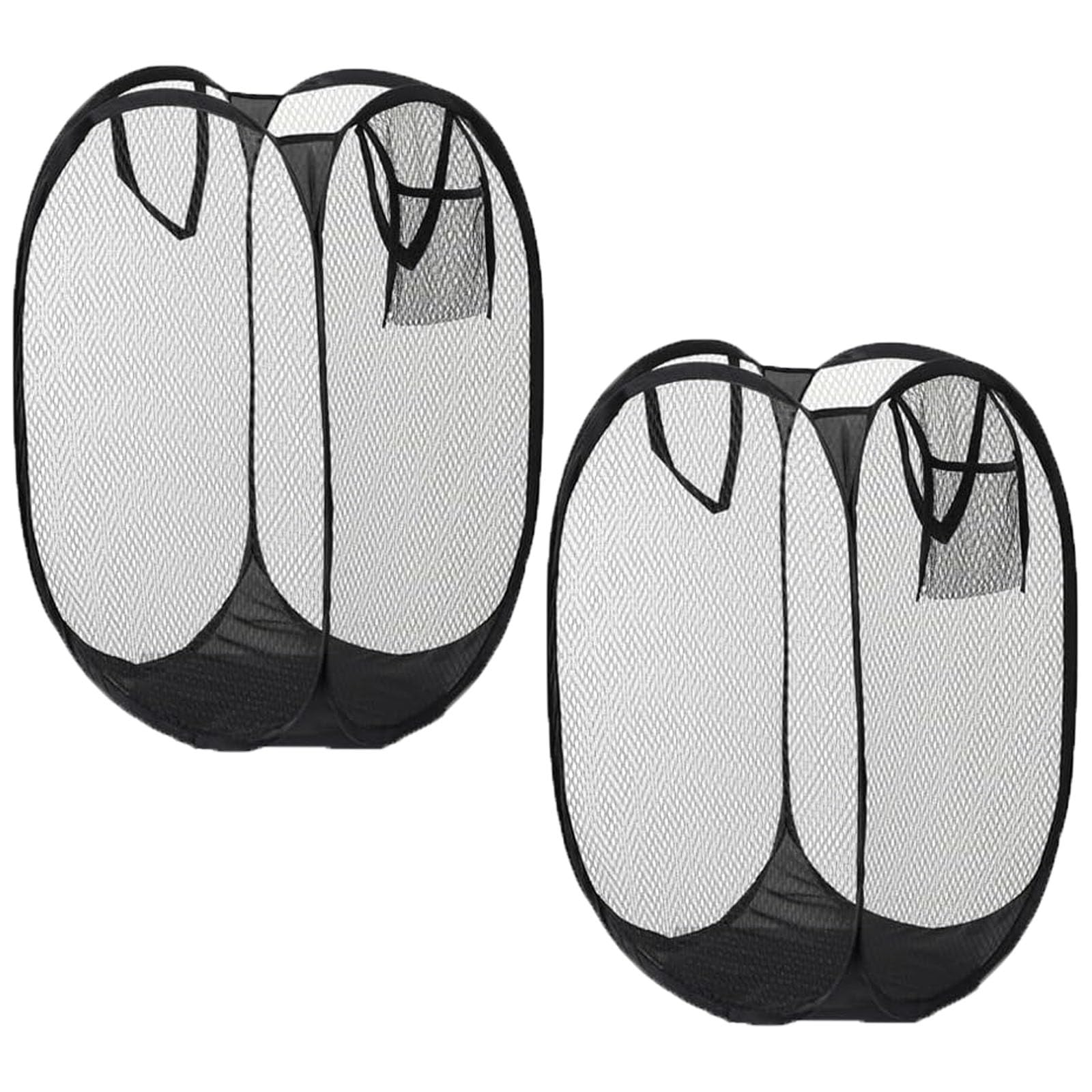 2 Pack Large Collapsible Washing Basket - Mesh Laundry Bag, Freestanding Tall Hamper with Handles, Black