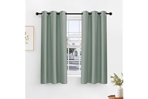 PONY DANCE Sage Green Kitchen Curtains 45 inch Length, Thermal Insulated Tailored Curtains Privacy Drapes for Nursery/Baby Room, Black, 42 x 45 inch, Set of 2
