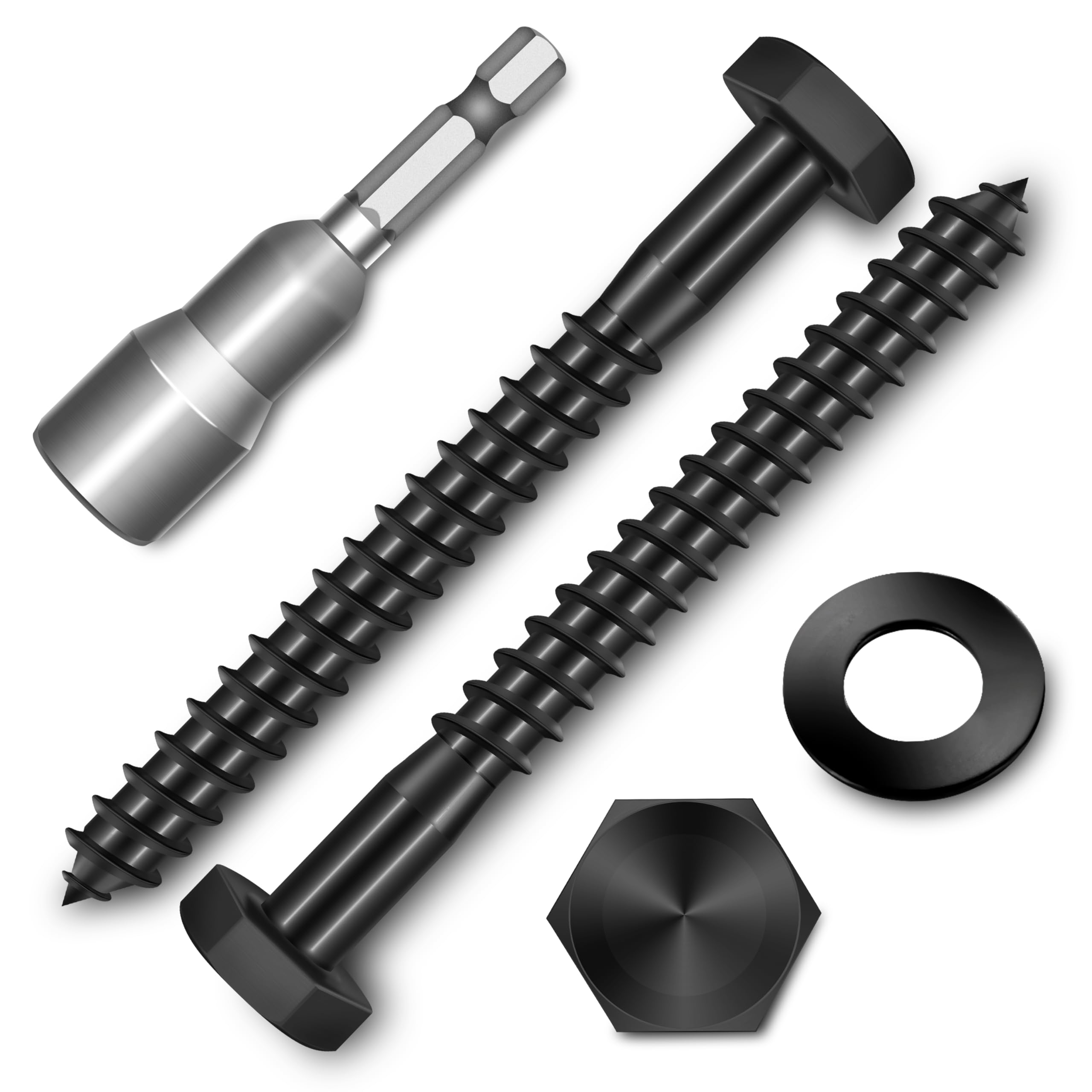 Photo 1 of (20-Set) 1/4 x 2-1/2" Lag Screws, Stainless Steel Heavy Duty Hex Head Lag Bolts for Wood, Commercial/Industrial Grade 1/4 Bolts, Mounting Screws Bolts Kit, Black Oxided by Marysino