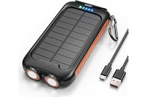 Nuynix Solar Charger Power Bank, 38800mAh Portable Phone Charger with 1 Type-C & 2 USB-A Ports Built-in Dual LED Flashlight, 15W Fast Charging Waterproof Solar Panel Charger