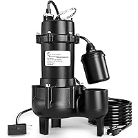 LANCHEZ 1HP 6600 GPH Submersible Sewage Pump, Heavy Duty Cast Iron Effluent Pump with Automatic Tethered Float Switch, Sump P