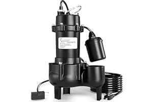 LANCHEZ 1HP 6600 GPH Submersible Sewage Pump, Heavy Duty Cast Iron Effluent Pump with Automatic Tethered Float Switch, Sump Pump for Sump Basin, Basement, Residential, 2" NPT Discharge