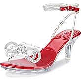 NBUUNBU Rhinestone Bowknot Strappy Clear Heels for Women - Ankle Strap Platform Sandals With Transparent High Heel - Sexy Crystal Slingback Stiletto Open Toe Comfy Party Wedding Shoes Mules Pump