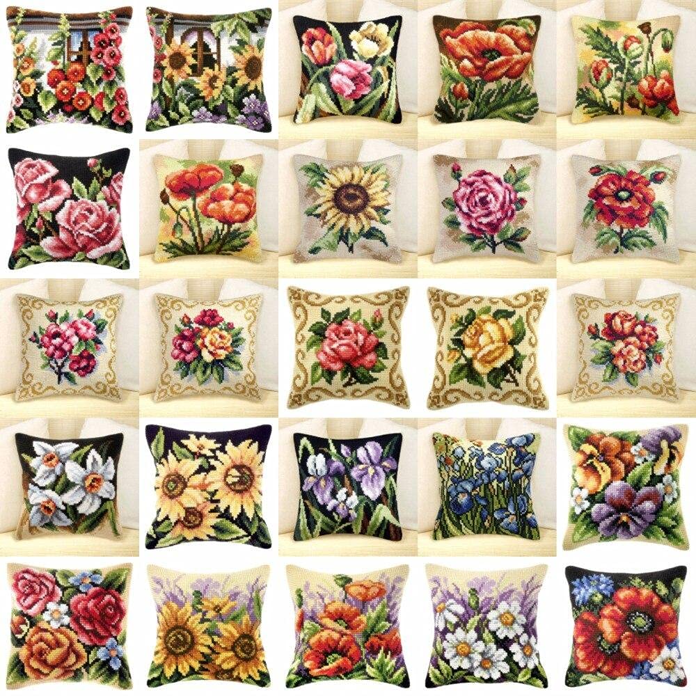 Orchidea Large Cross Stitch Cushion Kit, Spring Flowers, 40 x 40cm