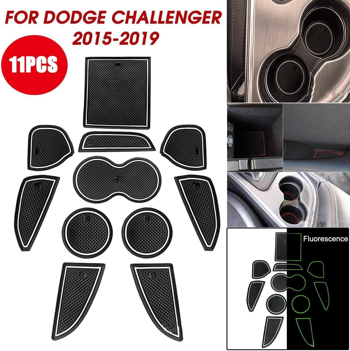 SENYAZON for Dodge Challenger 2015-2019 Cup Door Console Liner Gate Slot Pad Non-Slip Cup Mats Anti Slip Groove Mat Stickers Car Accessories (White)