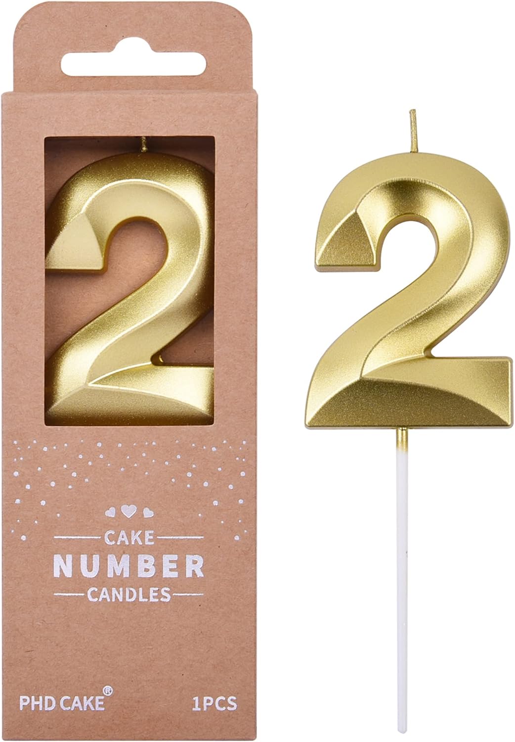 Candles & Holders - PHD CAKE 2.76 Inch Diamond Gold 2 Number Birthday Candles, Gold Number Candles, Cake Number Candles, Party Celebration