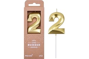 PHD CAKE 2.76 Inch Diamond Gold 2 Number Birthday Candles, Gold Number Candles, Cake Number Candles, Party Celebration