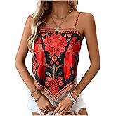 SOLY HUX Women's Floral Print Camisole Top Square Neck Spaghetti Strap Asymmetrical Hem Boho Vacation Tops