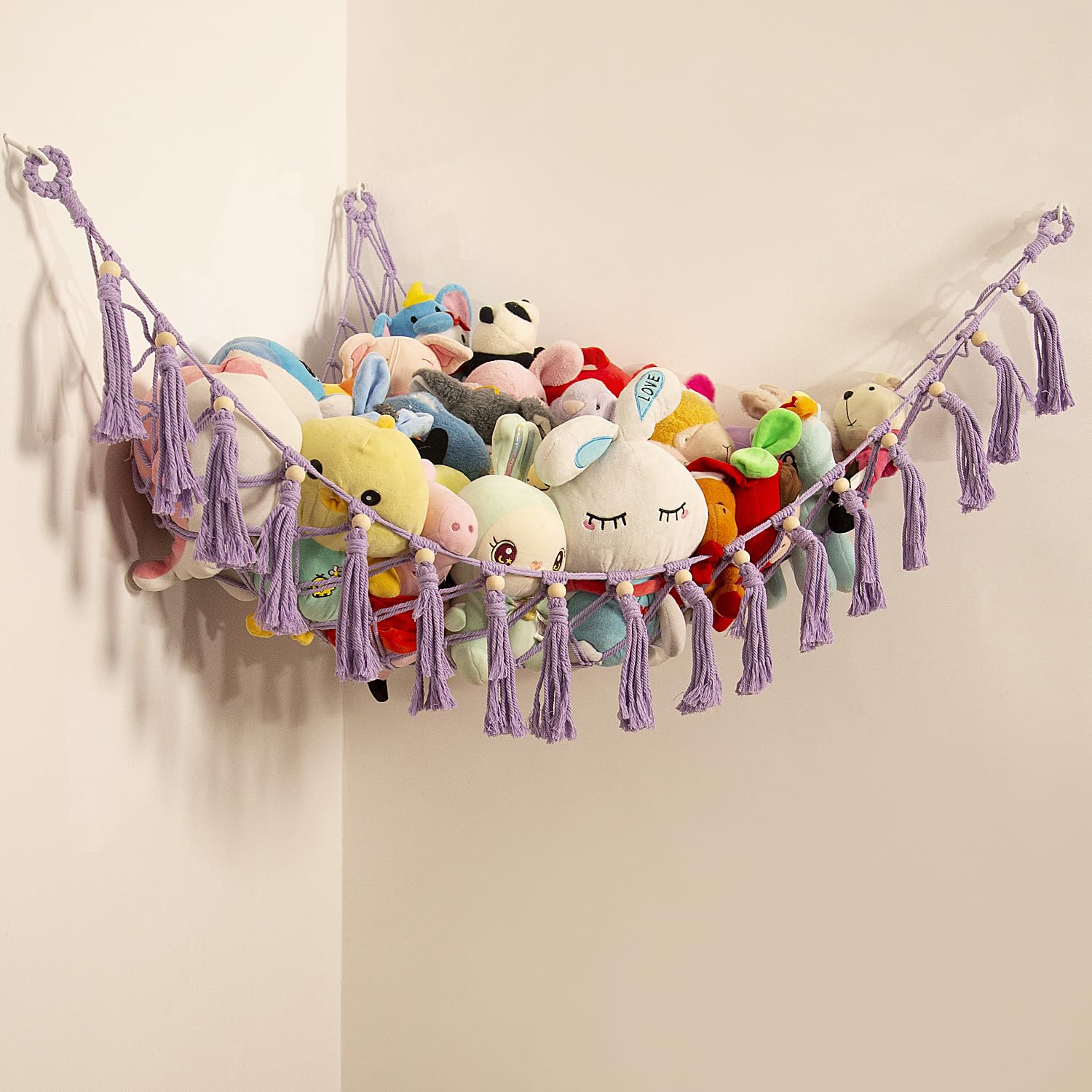 jontell Stuffed Animal Hammock Teddy Hammock Net Plush Holder Soft Toy Storage Organizer Boho Macrame Toy Holder-Purple
