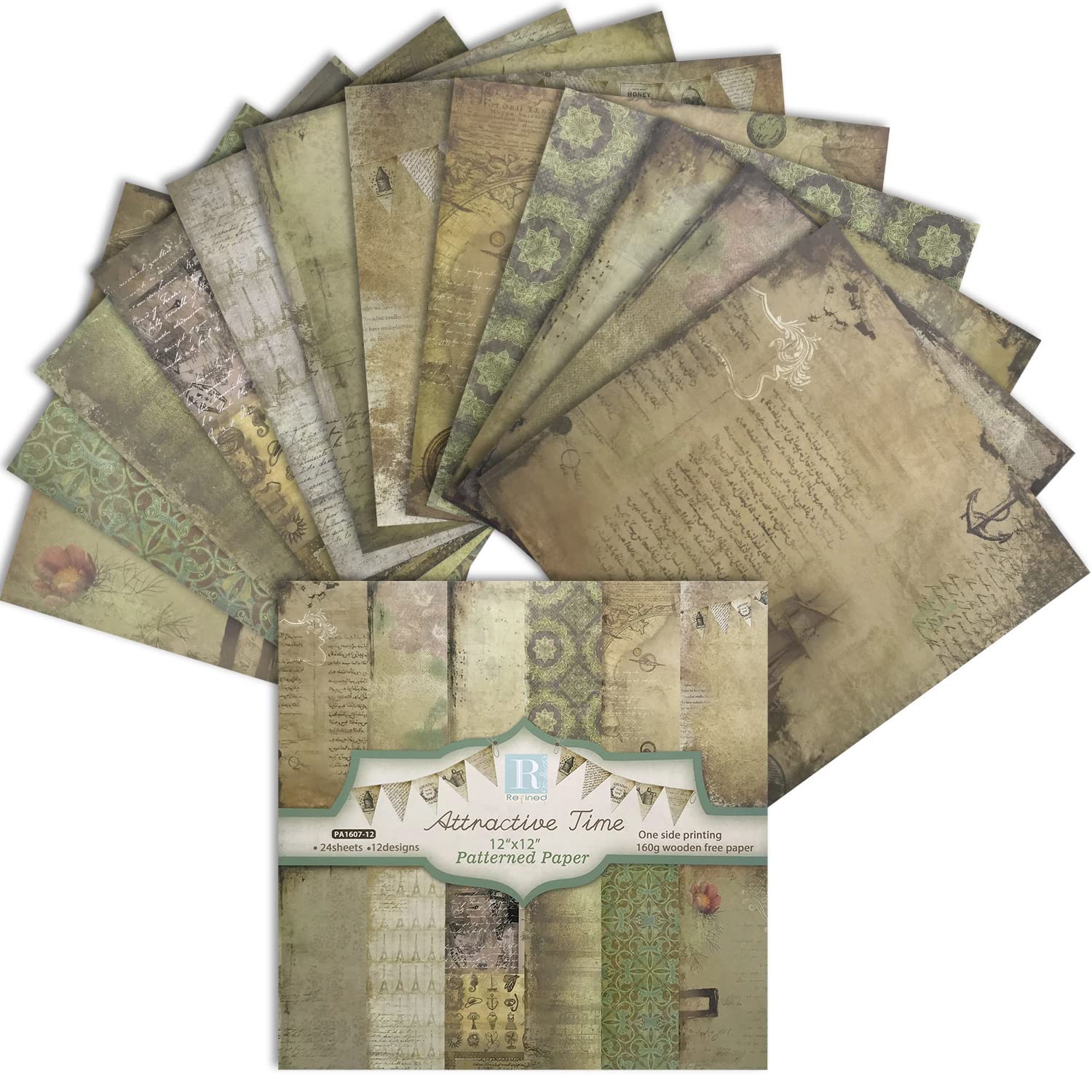 BIKHYY 24 Sheets Scrapbook Paper Pad 12x12 Single-Sided Decoupage Paper Colorful Cardstock Scrapbook DIY Decorative Background Card Making Supplies Junk Journal Craft (PA1607)