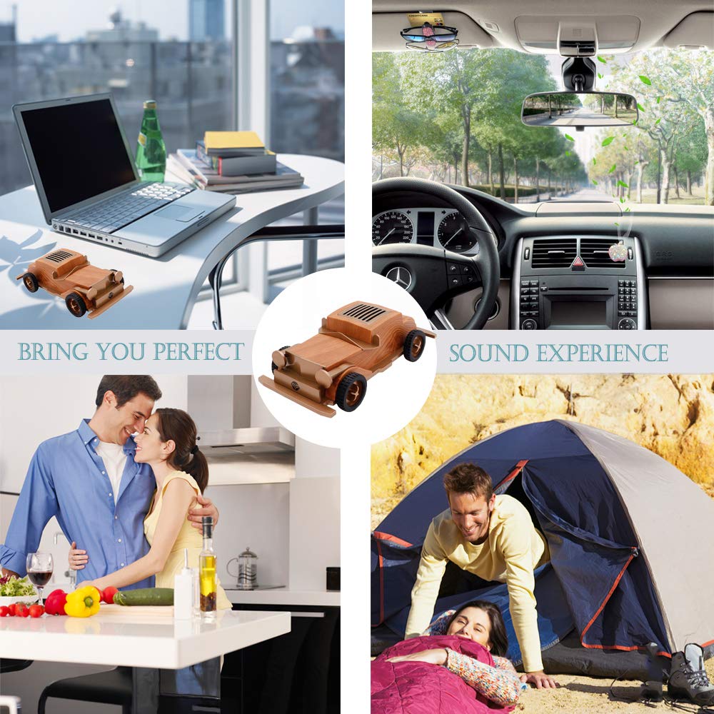 WALTSOM Wooden Wireless Speaker, Retro Car Shape BT4.2 Bluetooth Speaker with Built-in Mic, Hand-Free, 3.5mm Audio Aux Input, USB TF Card Speaker for Home, Office, Party, Travel, Outdoor (Light Wood)