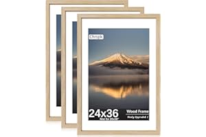 Chrspk 24X36 Poster Frame, Display Pictures 20X30 with Mat or 24X36 Without, Wall Hanging Frames, Natural Oak, 3 Pack