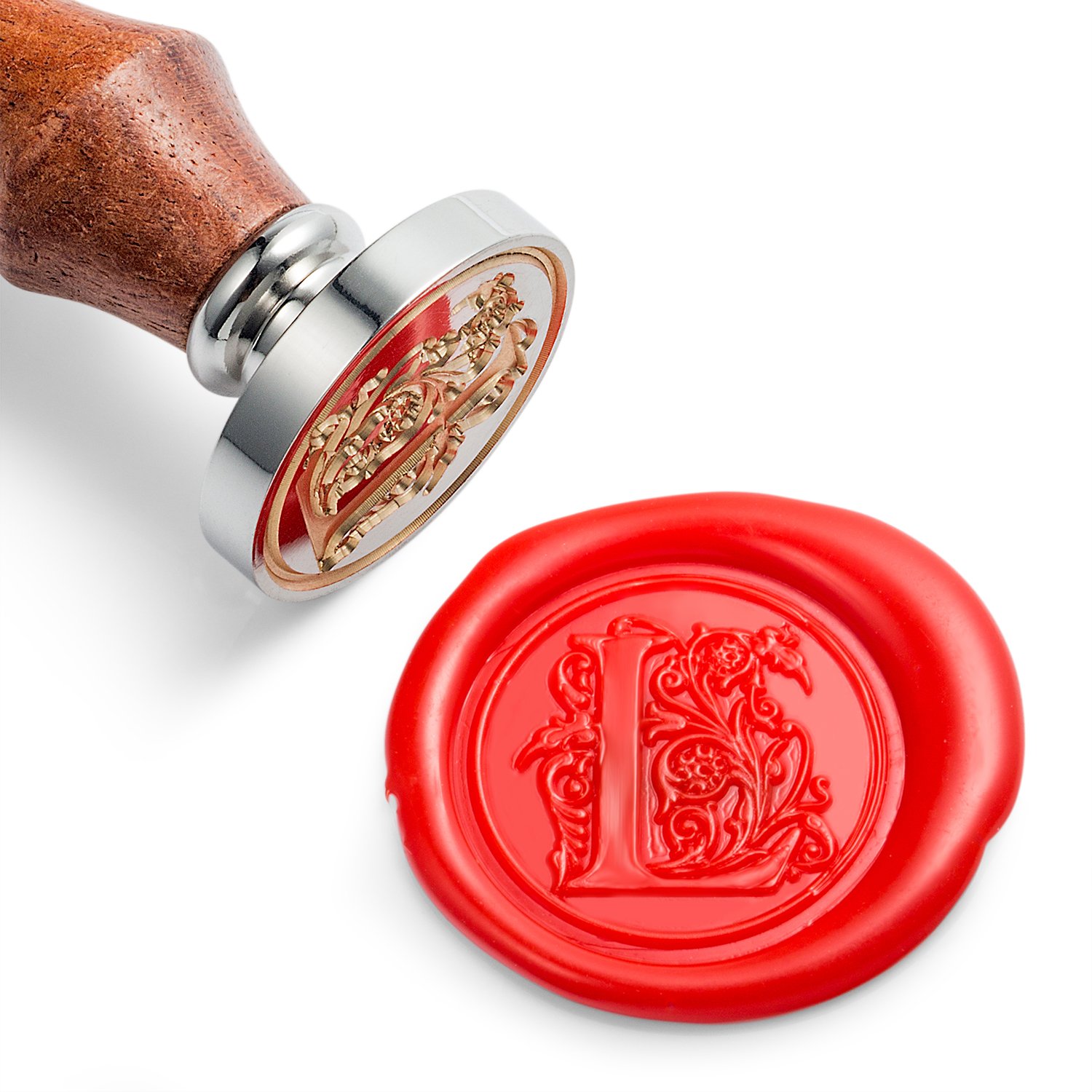 Mceal Wax Seal Stamp, Silver Brass Head with Wooden Handle, Regal Letter A to Z Series(Letter L)
