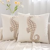 Tosleo Coastal Pillow Covers 18x18 Pack of 2 Beach Seahouse Embroidered Throw Pillow Covers Beige Velvet Pillow Cushion Cases Farmhouse Decor Ocean Themed Cushion Covers for Spring Summer