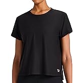 Reebok Womens Tech Short Sleeve Crewneck T-Shirt, Standard Fit, Lightweight Stretch Heathered Poly Fabric