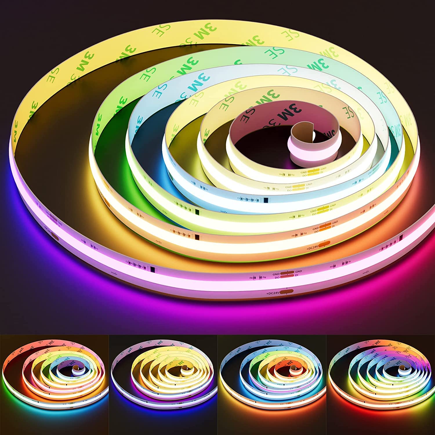 PAUTIX RGB Smart IC COB LED Strip 5M,DC24V Colour-Changing Pixel Addressable RGB LED Tape Lights,Multicoloured Flexible Lights for Home DIY Lighting Projects(Mains and Remote NOT Included)