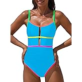 popvil Women One Piece Swimsuit 2026 Sporty Neon Bathing Suit Tummy Control Swim Suit Cut Out Adjustable Straps Swimwear