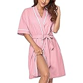 COLORFULLEAF Women's 100% Cotton Short Robes Summer Lightweight Kimono Robe Soft Spa Knit Bathrobe Sleepwear for Ladies