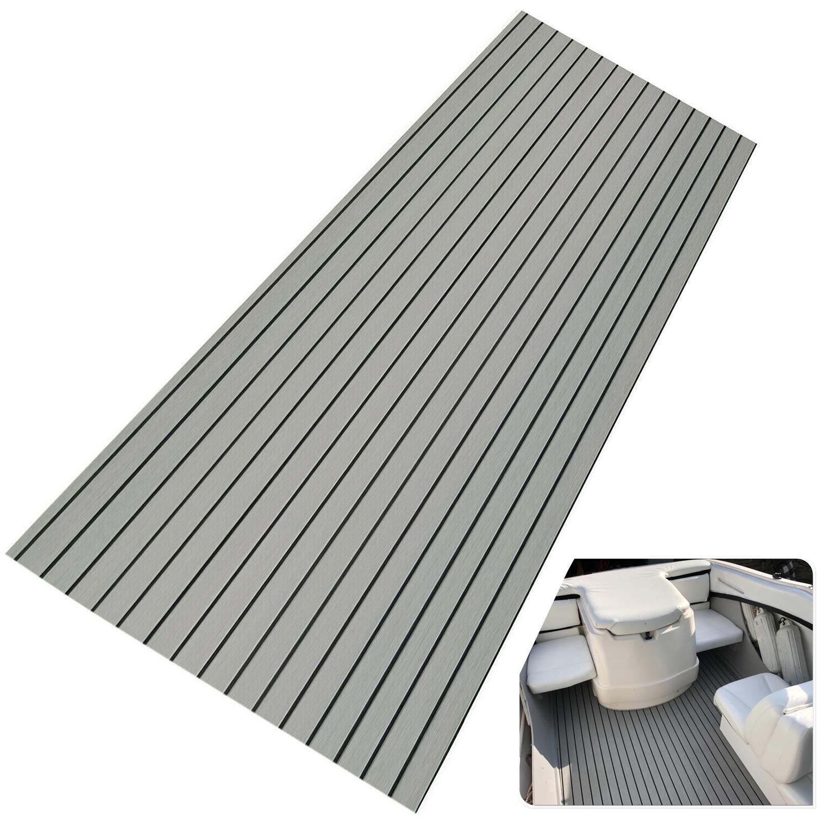 yuanjiasheng Eva Boat Decking Foam Mat, 94.5×35.4 inches Flooring Sheet Synthetic Yacht Boats Deck Maintenance Pad Anti-slip Adhesive Light Grey