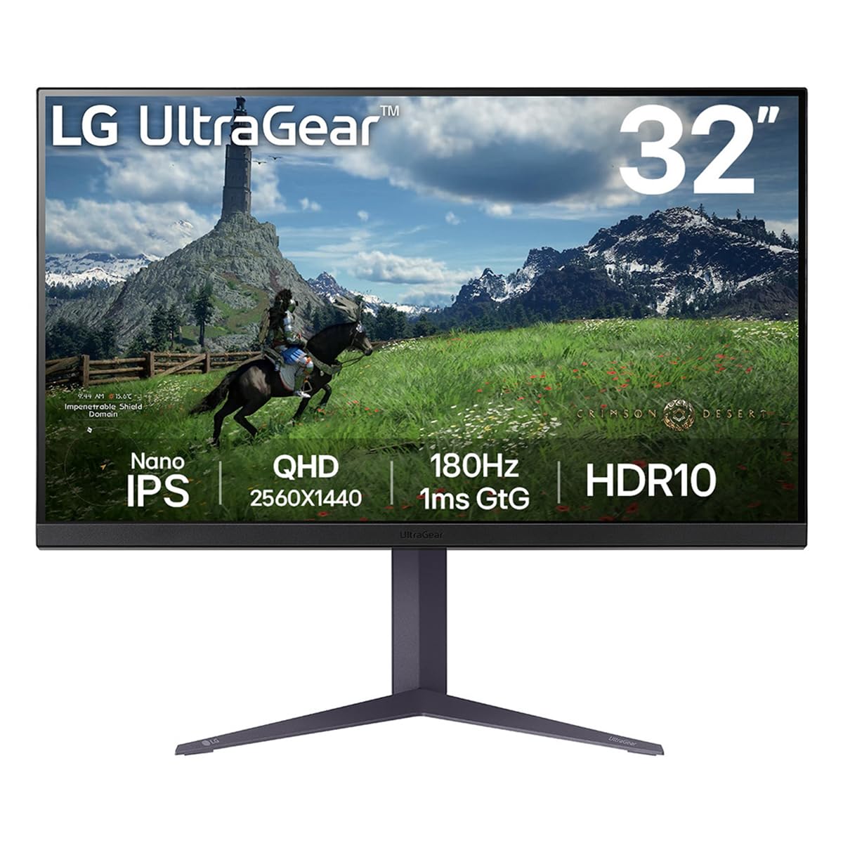 LG UltraGear Gaming Monitor 32GS85Q, 32 inch, 1440p, 180Hz, 1ms Response Time, IPS Panel, NVIDIA G-Sync compatible & AMD FreeSync, Smart Energy Saving, DisplayPort, HDMI