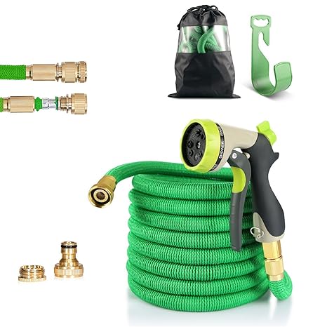 ecolle premium Flexibler Gartenschlauch mit Handbrause | aus hochwertigem Messing | Inkl. Adapter | Doppelschicht Latexschlau