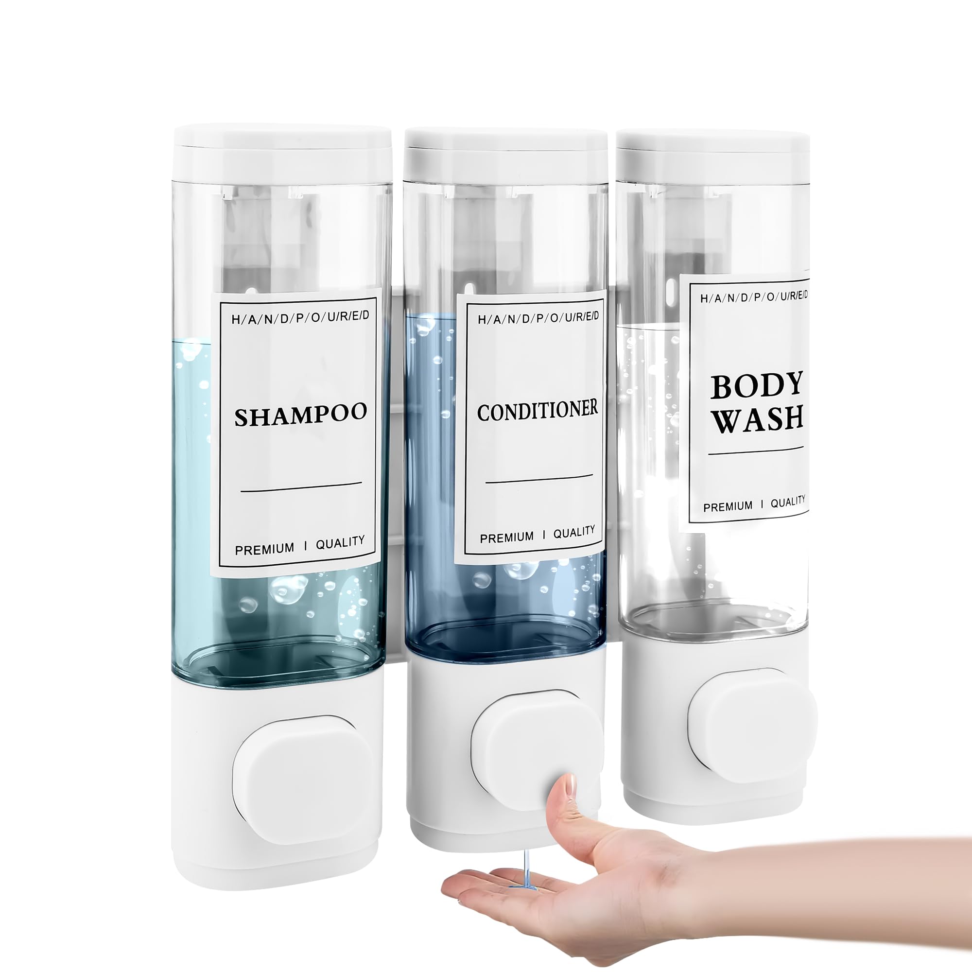 MEKOTRIN Soap Dispenser, 3 Chamber Shampoo and Conditioner Dispenser, Wall Mounted Shower Gel Dispensers with Waterproof Labels for Bathroom Accessories (3 * 300ml, White)
