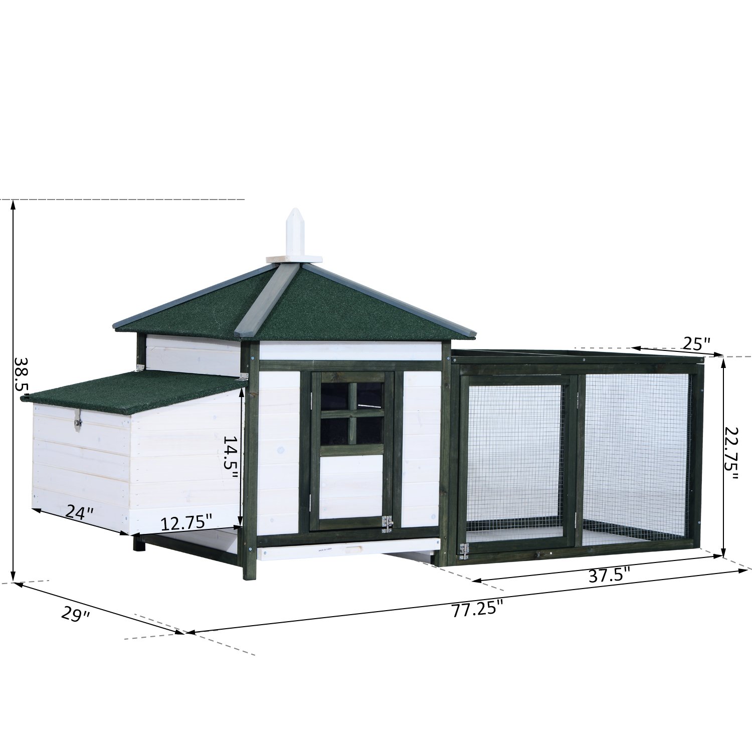 Pawhut 77 Wooden Backyard Chicken Coop Kit With Nesting Box And Run Whitegreen