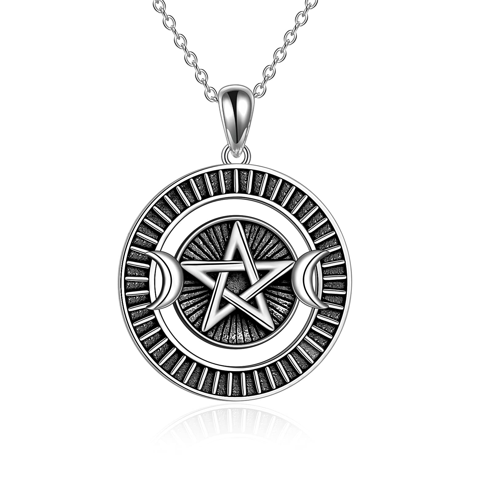 VONALA Triple Moon Necklace Pentagram Necklace for Women 925 Sterling Silver Pagan Wiccan Witch Jewelry Gifts