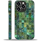 Kapadiy Case for iPhone 15 Pro Case,Green Toned Glass Mosaic Patten Design - Hybrid Dual Protection Silicone + Hard PC Shockproof Full Body Cover Slim Anti-Scratch Protective Case for Men Women