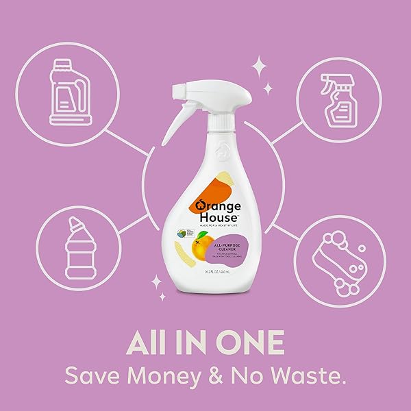 ORANGE HOUSE ALL PURPOSE CLEANER, MULTI-SURFACE FOAM SPRAY, MADE BY NATURAL ORANGE OIL, PLANT BASED FOR COUNTERTOP, SINK AND STOVE, EVERYDAY CLEANING 16.2 FL OZ