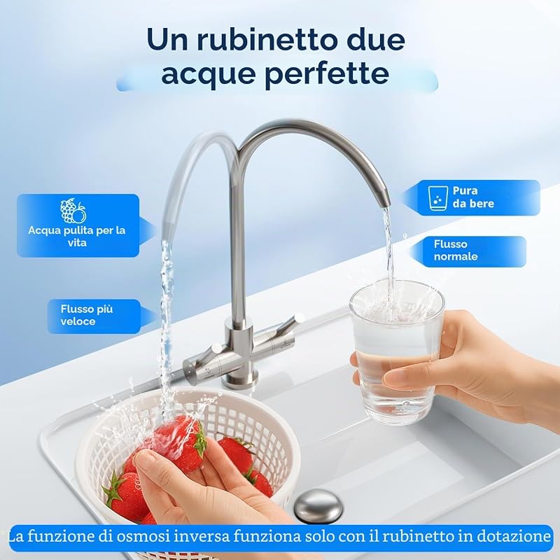 Sistema di filtraggio dell'acqua ad osmosi inversa, 600GPD, sistema ad osmosi inversa, acqua potabile, 8 stadi, sistema osmosi 2,5:1, rapporto di deflusso, RO e acqua filtrata, bianco