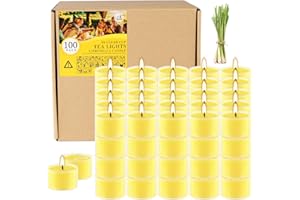 PLIADVBU 100 Pcs Yellow Tealight Candles in Clear Cup, 8 Hour Burn Time, Outdoor and Indoor Citronella Tea Candle for Balcony, Garden, Porch Patio