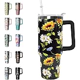 Sunflower Tumbler 40 oz Sunflower Gifts for Women Daisy Cups Coffee Travel Mug with Handle Leak Proof Insulated Summer Fall Decor Stuff