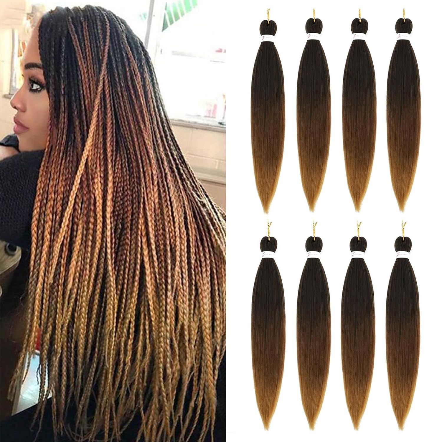 Easy Braid Pre stretched Braiding Hair Extensions - 26 Inch 8Packs Ombre Braiding Hair Soft Yaki Texture Crochet Synthetic Hair for Woman Hot Water Setting Crochet Braiding Hair Extensions(1B/30/27#) โ image 1