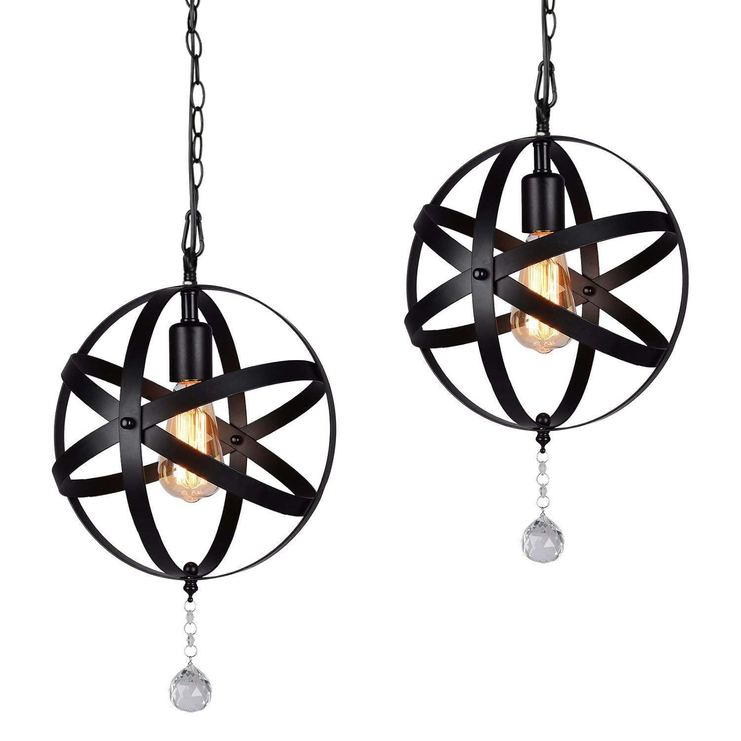 HMVPL Plug-in Industrial Globe Pendant Lights with 16.4 Ft Hanging Cord and Dimmable On/Off Switch, Vintage Metal Spherical Lantern Chandelier Ceiling Light Fixture