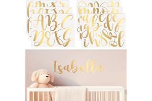 Boao Personalized Name Wall Decal 5 Inch Large Letter Stickers Alphabet Custom Name Stickers Nursery Wall Decal for Bedside Bedroom Classroom Home DIY Crafts(Cursive,Gold,Small)
