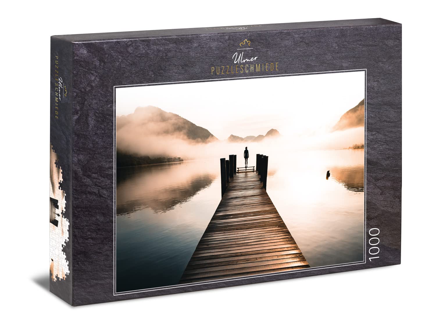 Ulmer Puzzleschmiede - Puzzle "Dive One" - Atmospheric 1000-piece puzzle for adults - Peace and relaxation on the bridge in the fog above the lonely lake - Puzzle made in Germany