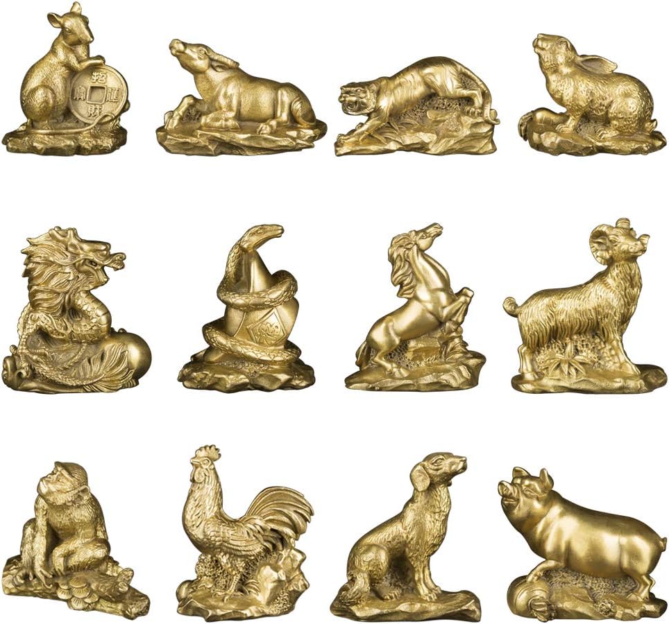 Set of 12 Handmade Chinese Zodiac Statues Wealth Home Decor