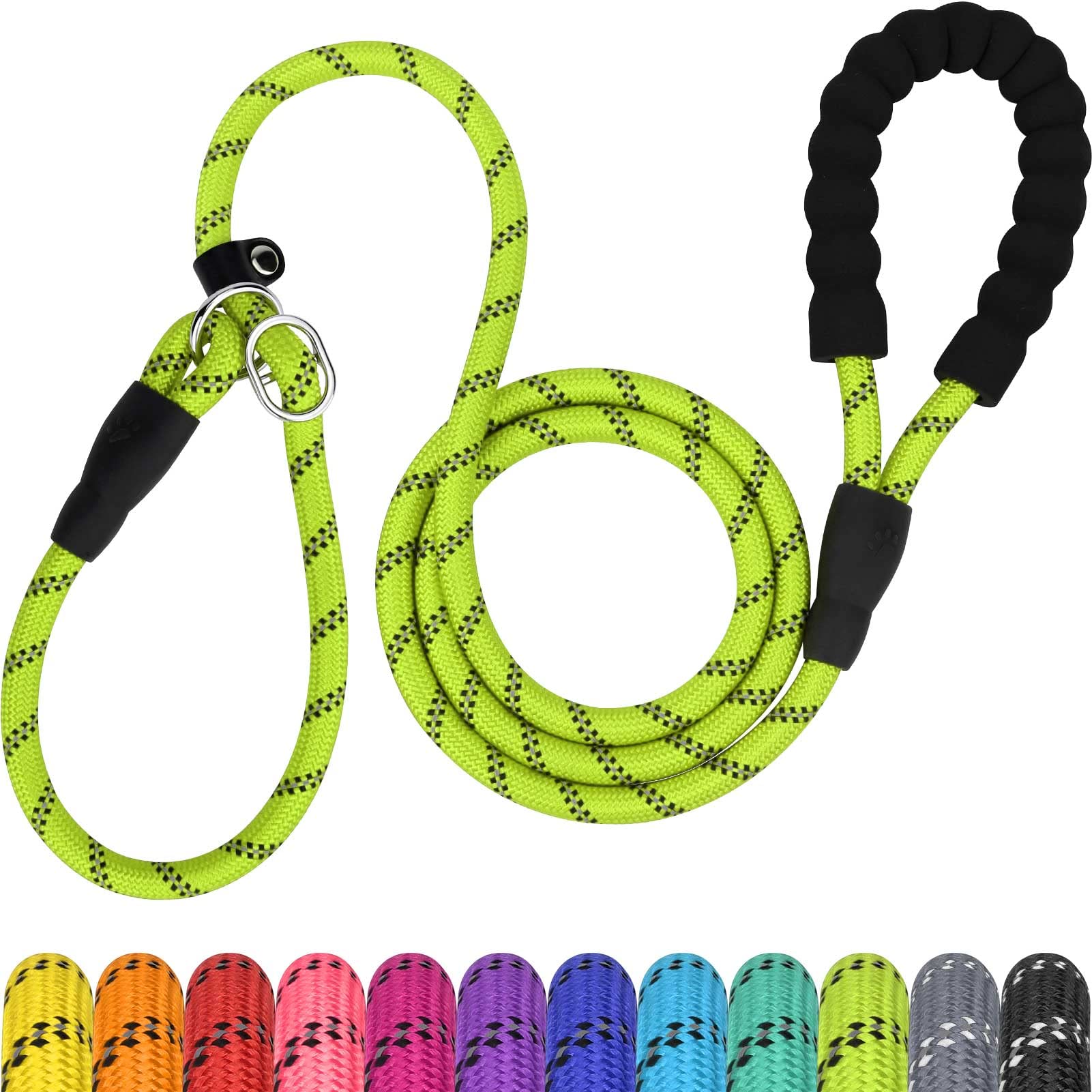 TagME Slip Lead for Dogs,1.8m Reflective Dog Lead with Soft Padded Handle, Slip-On Training Leash for Large Pet, Green